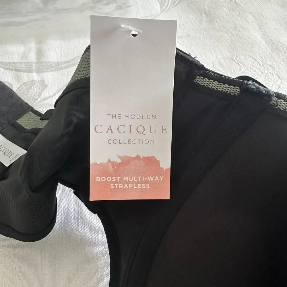 Cacique Lane Bryant Womens Bra (42DD) Black‎ Boost Push Up Multi-Way Strapless